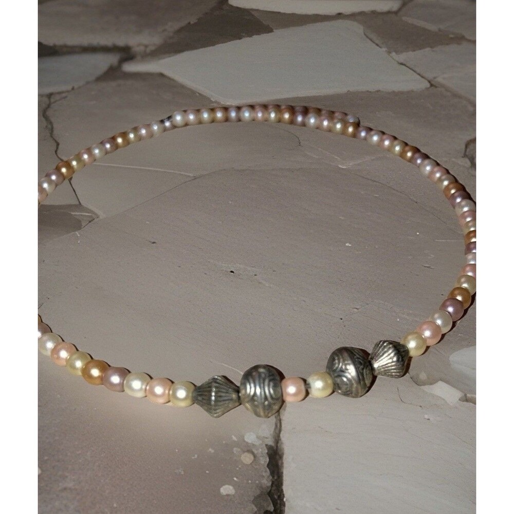 Multicolor pearl style beaded choker necklace